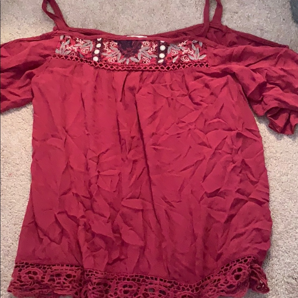 Burgundy off the shoulder top with straps